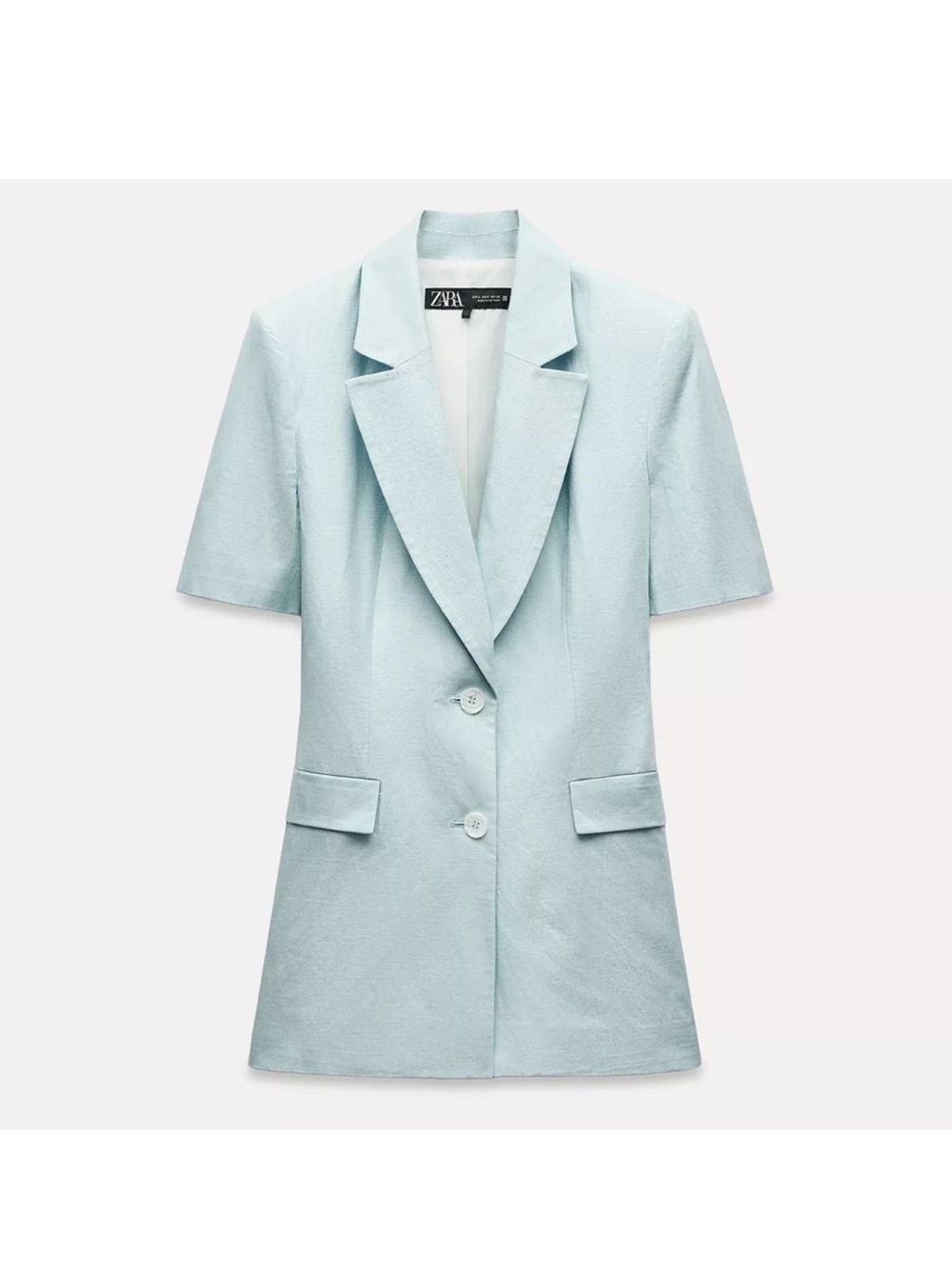 Zara Light Blue Short Sleeve Blazer Linen NWOT